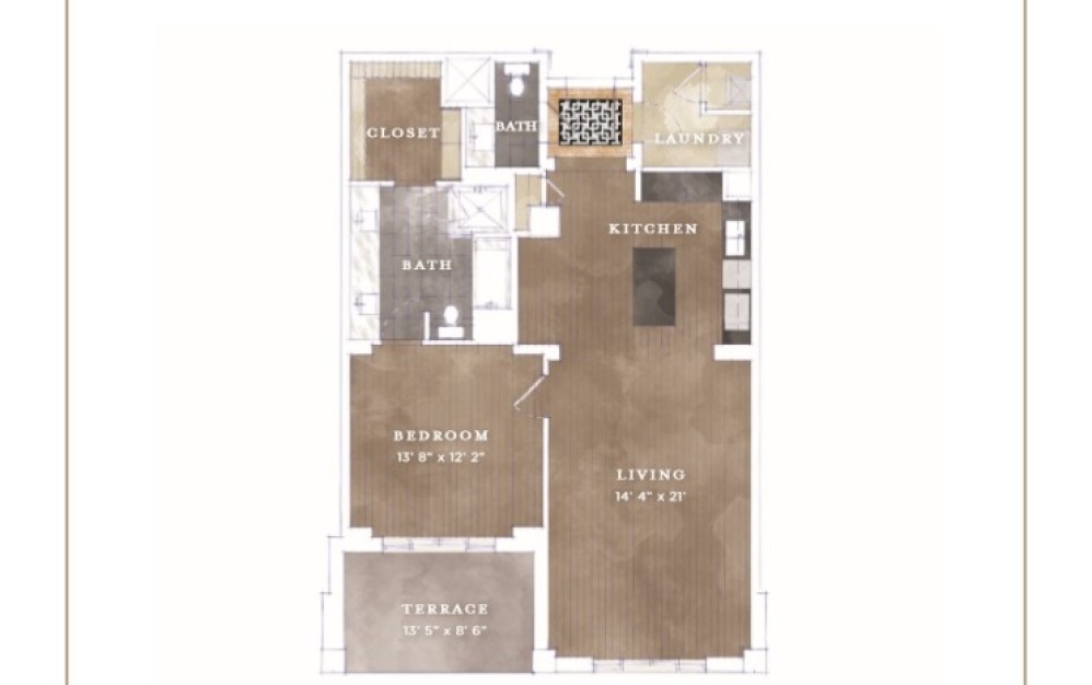 Residence A4.2 - 1 bedroom floorplan layout with 1.5 bathroom and 1118 square feet Residence A4.2 - 1 bedroom floorplan layout with 1.5 bathroom and 1118 square feet