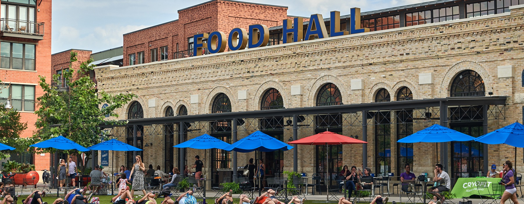 view of a local food hall with outside seating